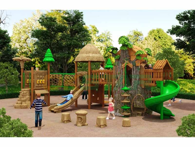 Straw color with fancy natural design with FRP tree house and slide playground sets